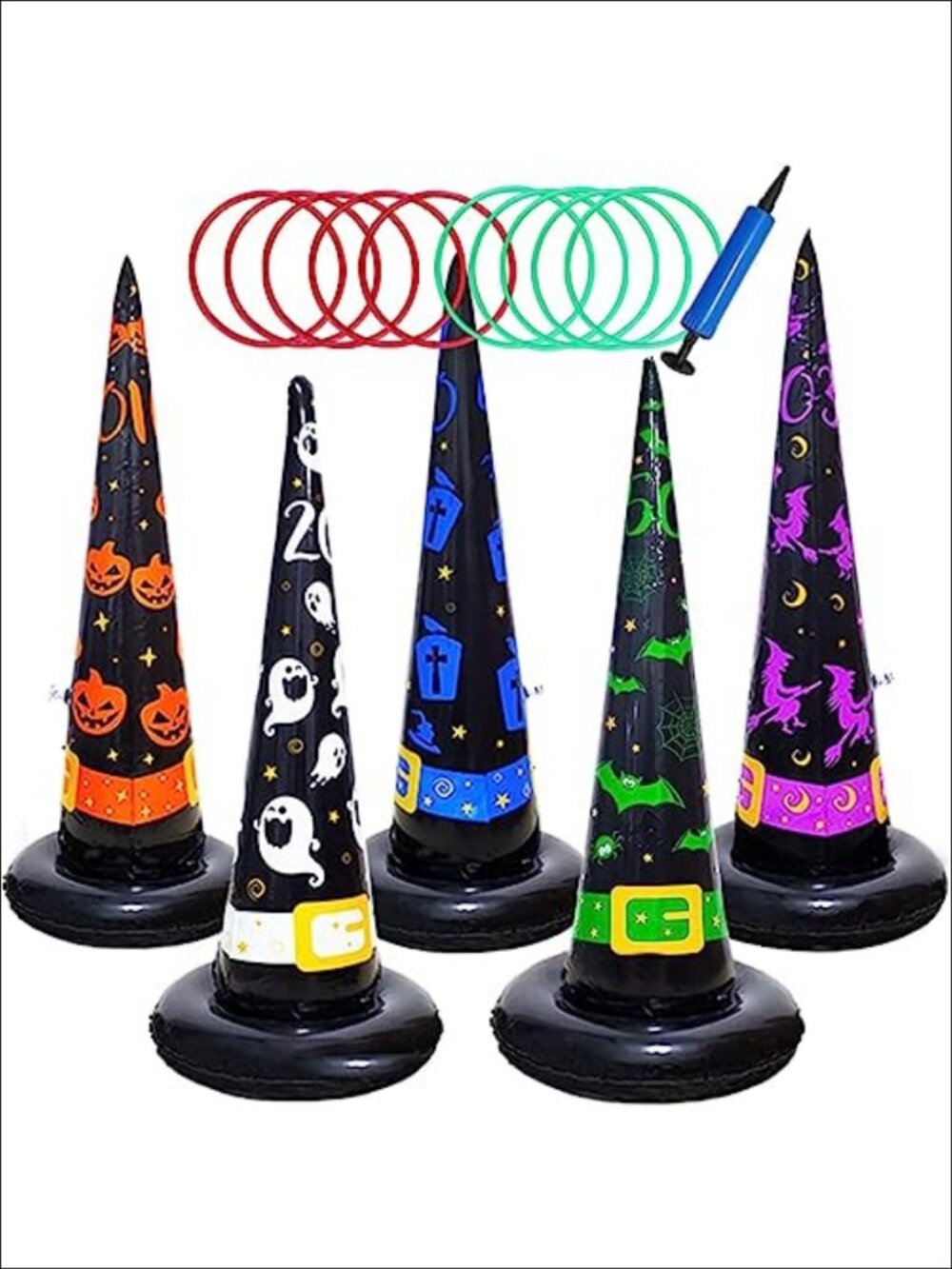5 Pack Inflatable Witch Hat Ring Toss Game Set with Pump